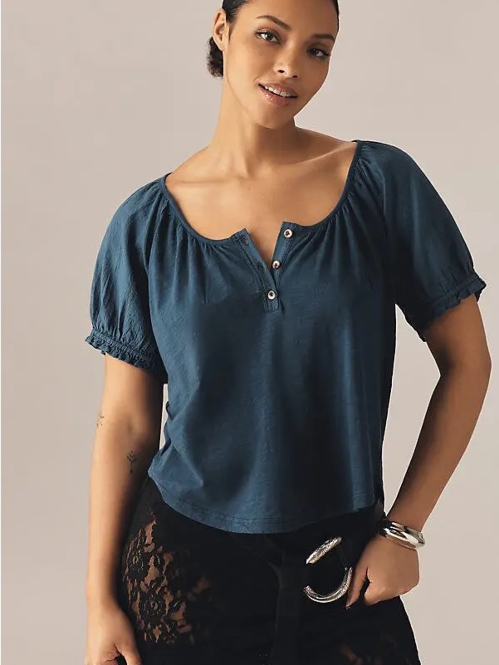 Nwot Pilcro puff sleeve henley tee